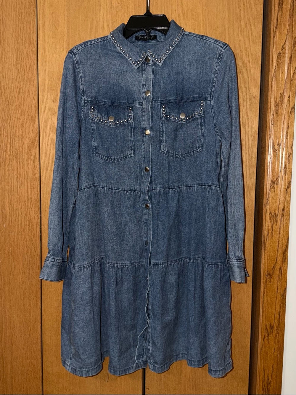 Studded Collar Denim Shirt Dress